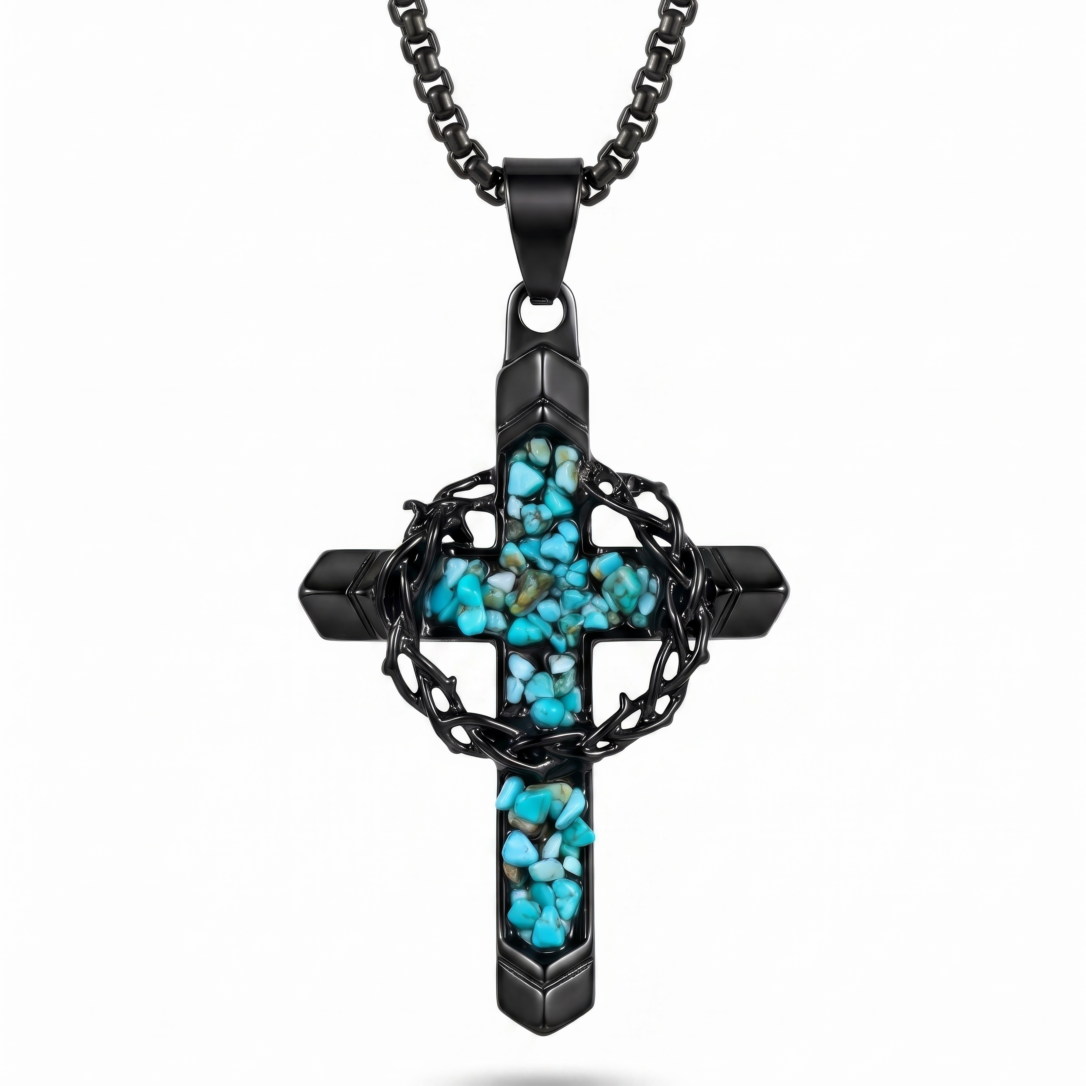 Blue Crown Cross Pendant Necklace