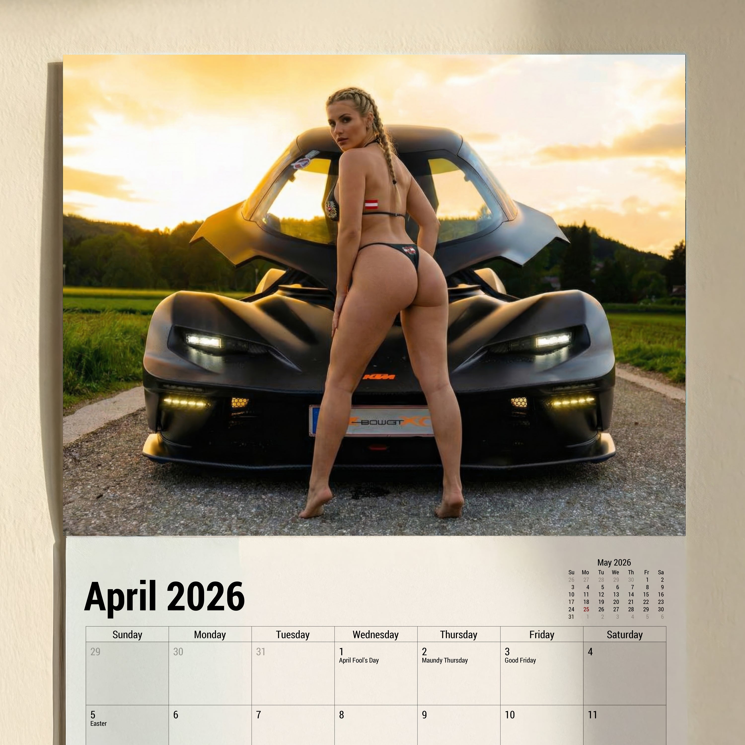 Hot Girls and Cars Wall Calendar 2026
